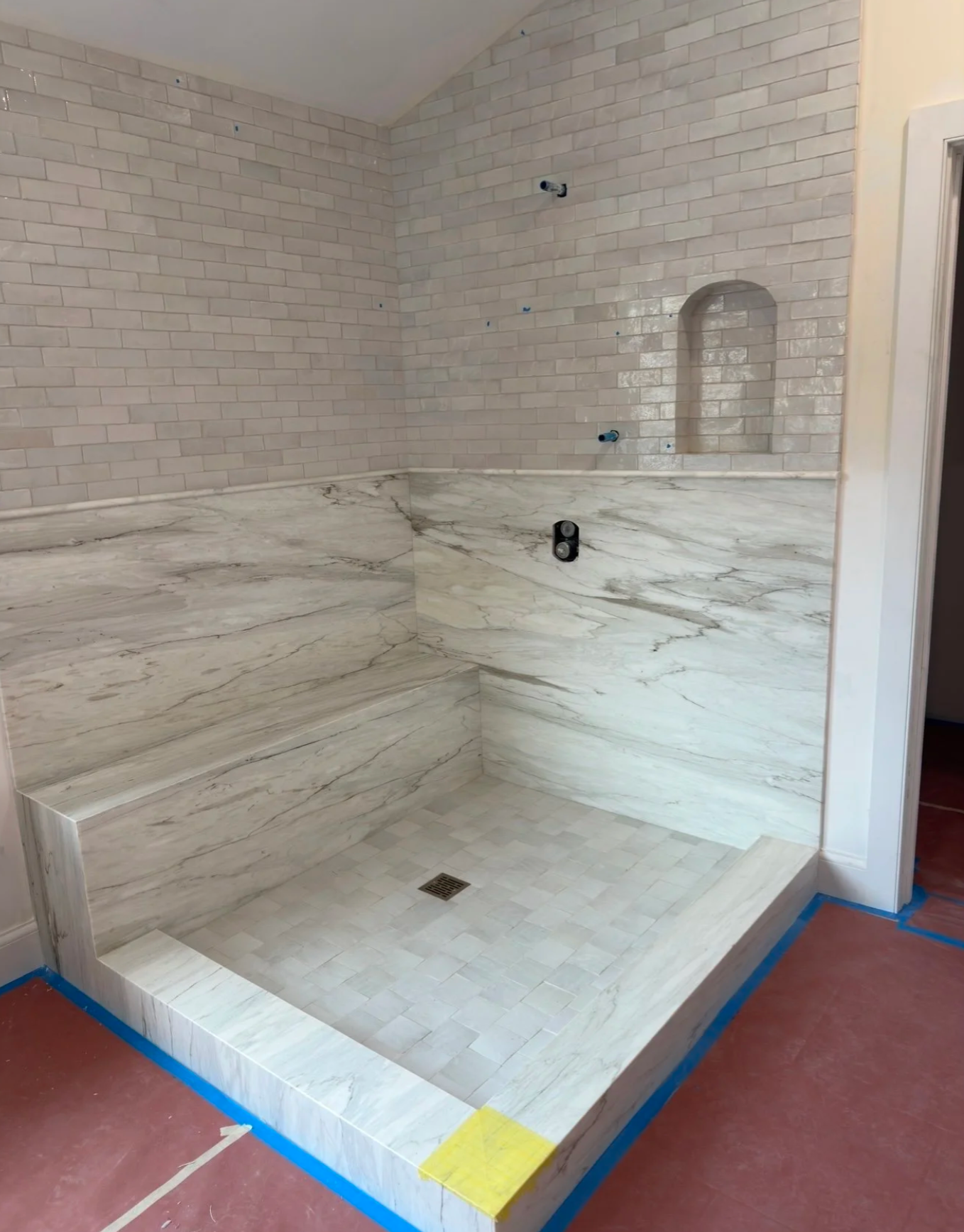 Marble shower bench and surround